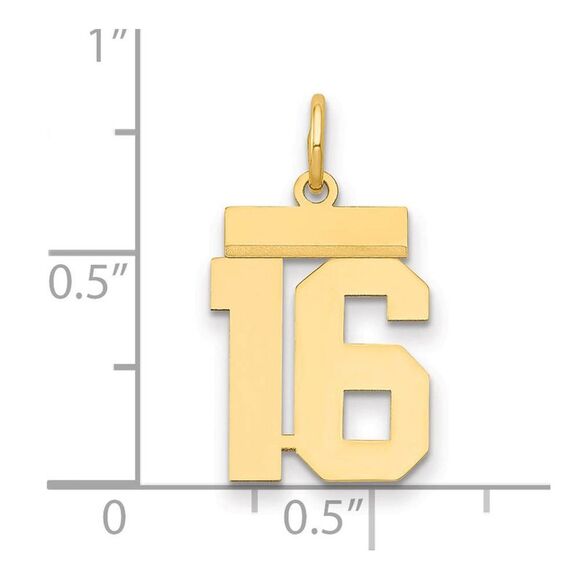 14k Yellow Gold, Athletic Collection, Small Polished Number 16 Pendant - Picture 2 of 3